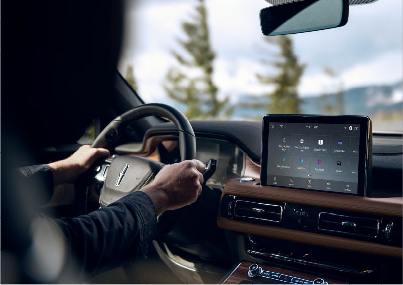 The Lincoln+Alexa app screen is displayed in the center screen of a 2023 Lincoln Aviator® Grand Touring SUV | Rogers Lincoln in Midland TX