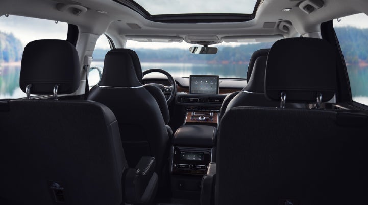 The interior of a 2024 Lincoln Aviator® SUV from behind the second row | Rogers Lincoln in Midland TX
