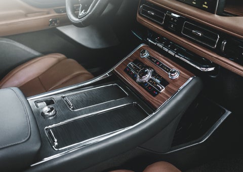 The front center console of a 2024 Lincoln Aviator® SUV is shown | Rogers Lincoln in Midland TX