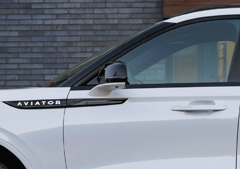 The driver’s door of a white 2025 Lincoln Aviator® SUV is showcased. | Rogers Lincoln in Midland TX