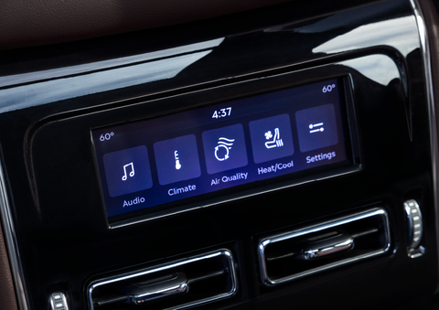 Driver controls like music, temperature, air quality, settings, and heat/cool seats are shown. | Rogers Lincoln in Midland TX