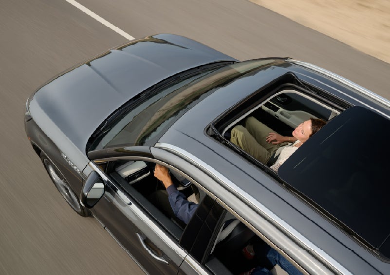The available panoramic Vista Roof® of a 2027 Lincoln Aviator® SUV is open. | Rogers Lincoln in Midland TX
